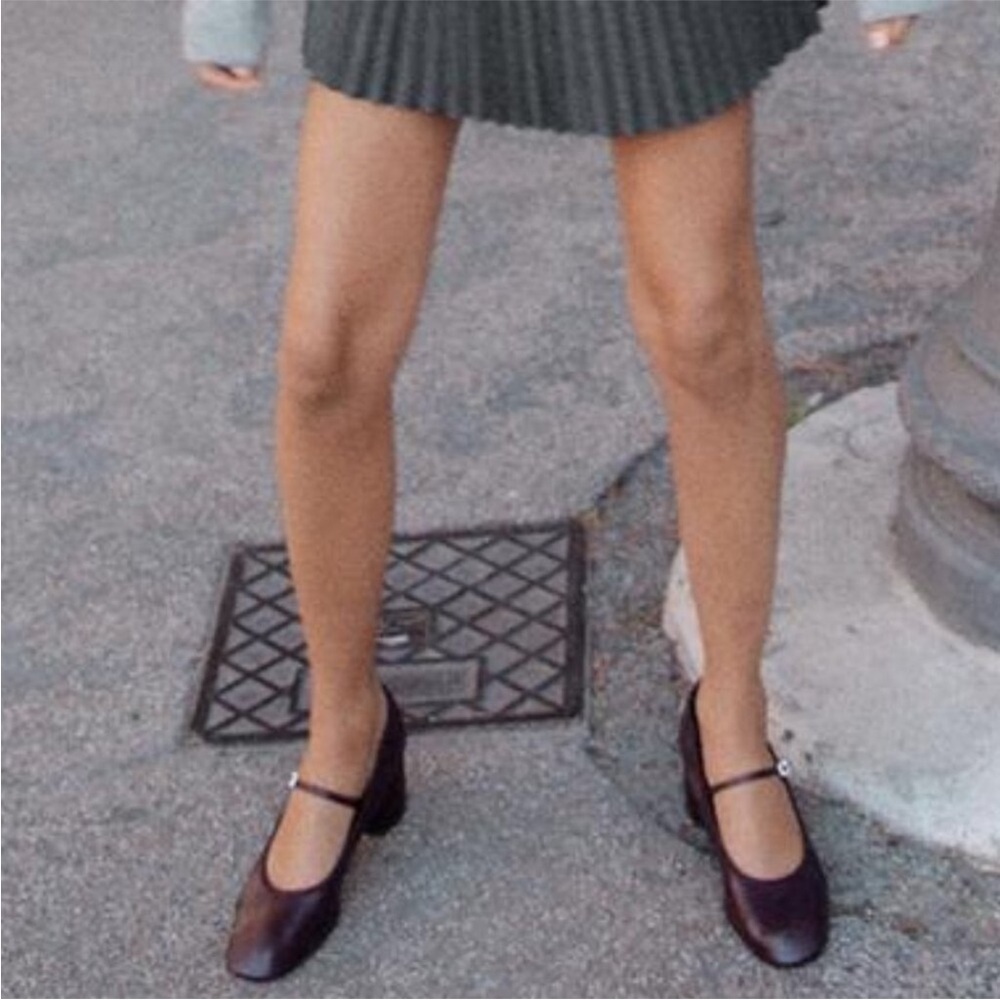 NEW Zara leather burgundy Mary Jane pumps block heel with straps
